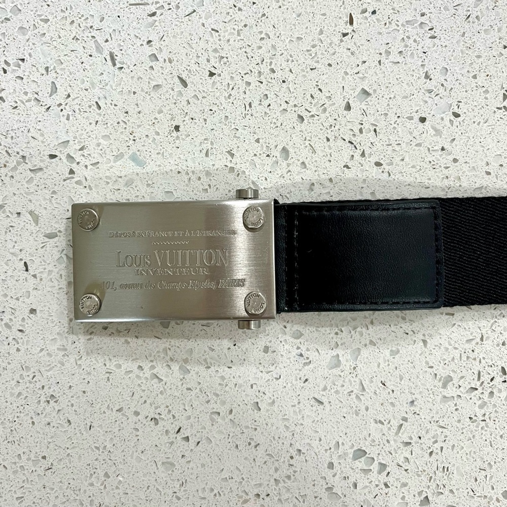 Louis Vuitton Black Fabric Inventeur Belt with Silver Clasp - Picture 3 of 4